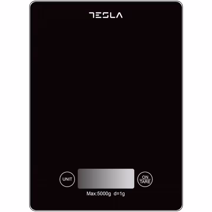 Cântar de bucătărie Tesla KS201B, 5 kg, sticlă, negru