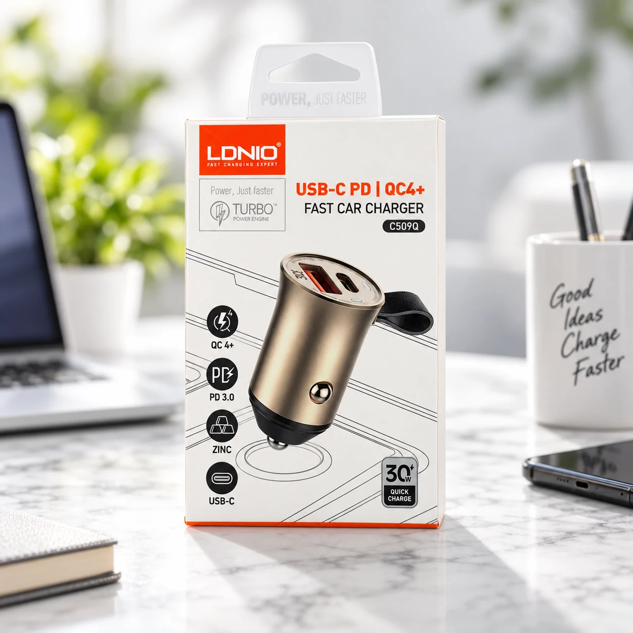 Încărcător auto LDNIO C509Q, 30W, cu cablu USB-C - imagine 4